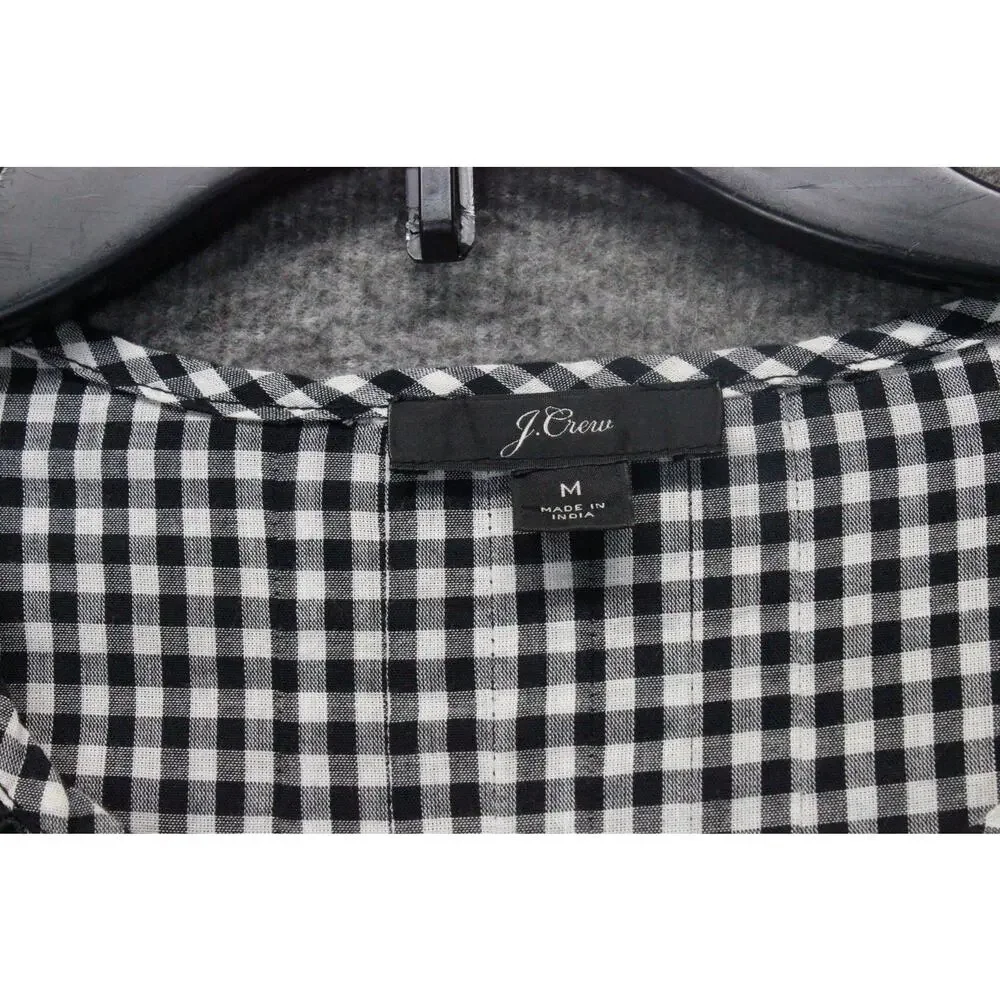 J. Crew Gingham Floral Embroidered Blouse Size M Black/White Puff Sleeve